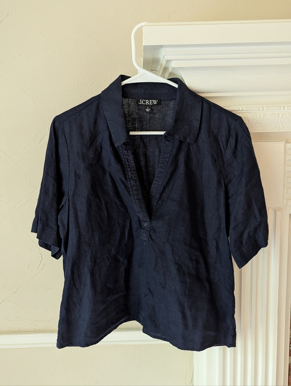 J. Crew | Bungalow Popover Top in Linen Navy Blue - Picture 3 of 4